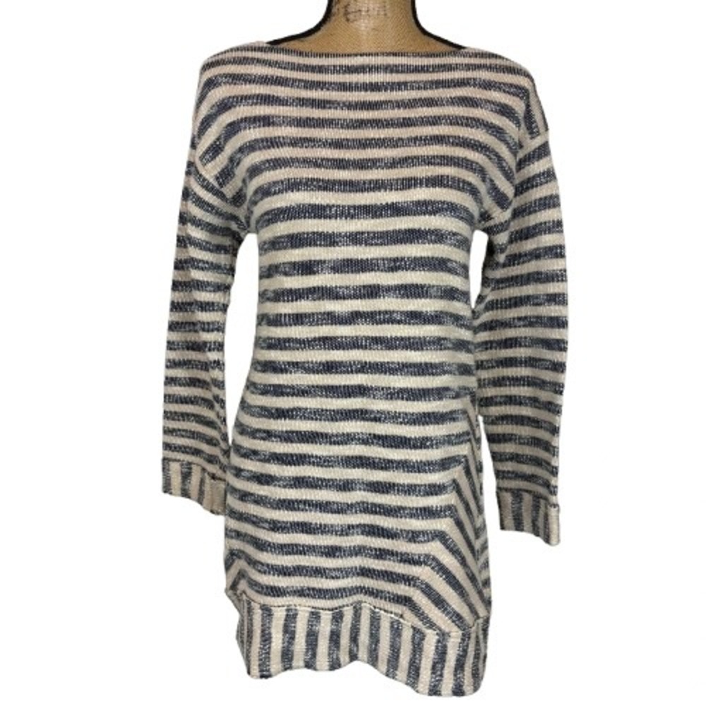 Soft Surroundings‎ Mariana Tunic Sweater Nautical Blue Cream Stripe Size Small